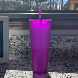 NWOT Starbucks Matte Fuchsia Reusable Tumbler with Straw